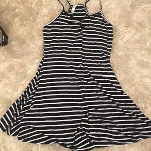 Dark navy and white stripe tank dress with buttons